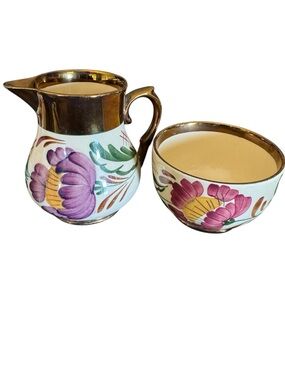 Vintage Wade England Harvest Ware Creamer & Open Sugar Bowl Hand Painted Floral”